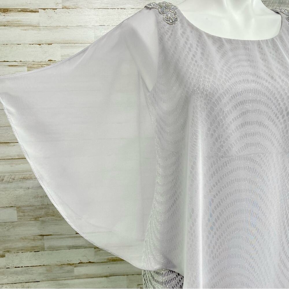 R&M Richards Crochet Metallic Chiffon Cape Overlay Dress Womens Size 6 Gray - Picture 4 of 15